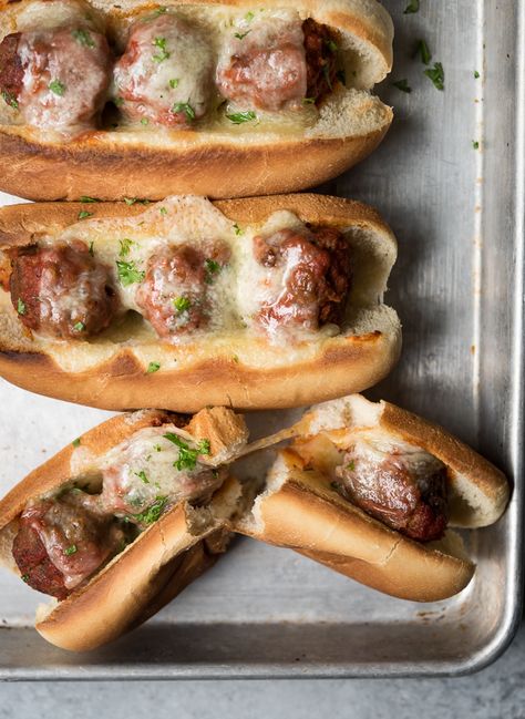 Easy Meatball Subs | Life is but a Dish Homemade Meatball Subs, Easy Meatball Subs, Basic Meatball Recipe, Meatball Sub Sandwiches, Homemade Meatballs Easy, Salad Cups, Ground Turkey Recipes Easy, Tillamook Cheese, Easy Meatball