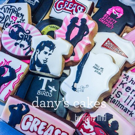 Grease Cookies, Grease Themed Parties, Grease Theme, Grease Party, 50s Theme Parties, Sock Hop Party, Cookie Connection, Bird Cakes, Summer Cookies