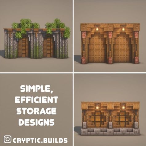 Minecraft Builds & Tutorials on Instagram: “Simple Efficient Minecraft Storage Designs! FOLLOW - @minecraftdesignstutorials FOLLOW - @minecraftdesignstutorials FOLLOW -…” Storage Houses Minecraft, Storage Build Minecraft, Tower Base Minecraft, Minecraft Interior Design Storage, Minecraft Diagonal Wall, Minecraft Building Ideas Storage, Storage System Minecraft, Minecraft Dystopia, Minecraft Column Design