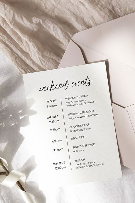 Modern Order Of Events Timeline Order Of Wedding, Simple Wedding Program, Organized Schedule, Minimalist Infographic, Farewell Brunch, Wedding Day Timeline Template, Order Of Service Wedding, Order Of Ceremony, Wedding Day Itinerary