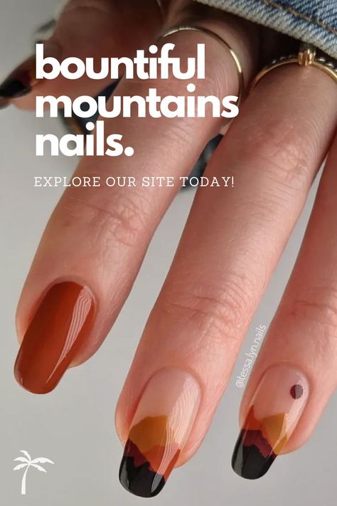 Use the edges of your nail polish brush "to layer the shades from lightest to darkest" to create the look of a cascading range. Mountain Nails Designs, Mountain Nails, Cherry Brown, November Nails, Edgy Nails, Daily Nail, Minimalist Nails, Move Mountains, Fall Nail Designs