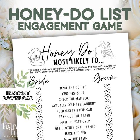 Printable Wedding Games, Couples Engagement Party, Do List, Wedding Game, Honey Do, Honey Do List, Fun Printable, Printable Game, Engagement Party Wedding