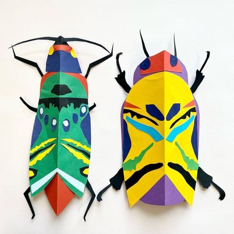 Symmetry Art Lesson, Minibeast Art, Insect Art Projects, Construction Paper Art, Ks3 Art, Nature Camp, Paper Construction, Beetle Art, Insect Crafts