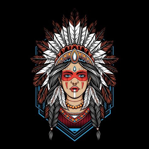 Native American Illustration, Native American Woman Art, Cholo Clown, Native Drawings, Indian Wall Art, Women Illustration, Native American Headdress, Mexican Culture Art, Australia Wall Art