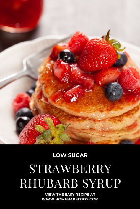 Strawberry Rhubarb Syrup, Rhubarb Syrup For Pancakes, Rhubarb French Toast, Rhubarb Pancakes, Wheat Pancake Recipe, Pancake Syrup Recipe, Strawberry Rhubarb Sauce, Strawberry Rhubarb Recipes, Rhubarb Sauce