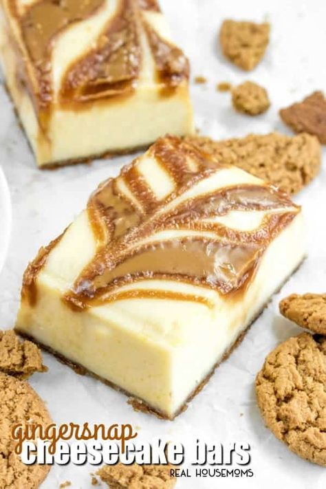 Gingersnap Cheesecake Bars, Gingersnap Cheesecake, Ginger Snap Crust, Easy Christmas Dessert, Ginger Snaps Recipe, Gingerbread Recipes, Delicious Cheesecake Recipes, Delicious Christmas Desserts, Gingersnap Crust