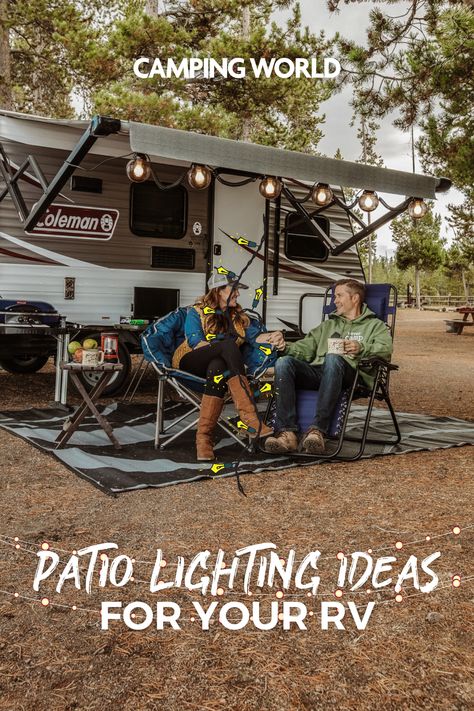 Outdoor Camping Lighting Ideas, Rv Outdoor Lighting Ideas, Camping Lights Ideas Campsite, Camper Lights Outdoor, Camping Lights Ideas, Rv Necessities, Rv Lighting Fixtures, Outside Lighting Ideas, Patio Lighting Ideas