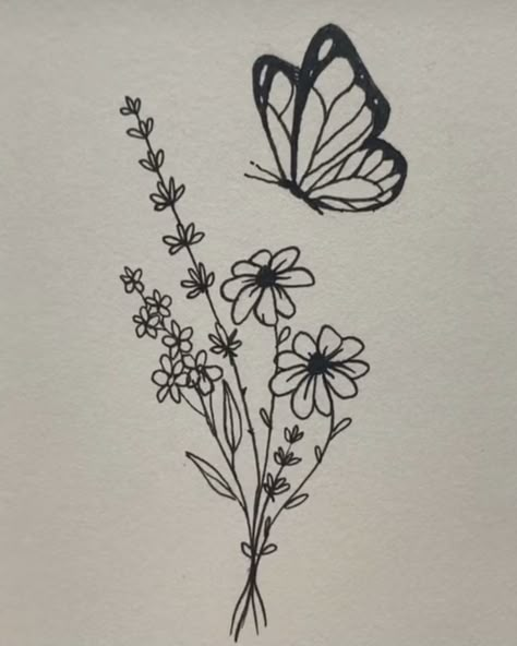 Tattoo Collarbone, Decoration Craft Ideas, Pot Drawing, Easy Butterfly Drawing, Butterfly With Flowers Tattoo, Simple Flower Drawing, Collarbone Tattoo, Butterfly On Flower, Butterfly Sketch