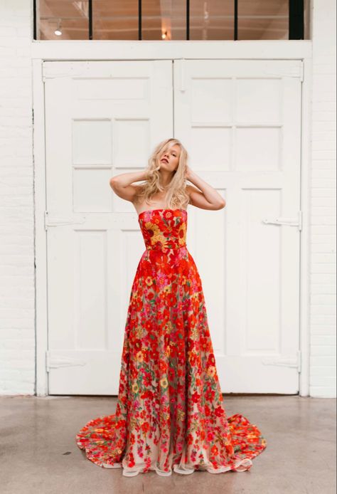 Tara Latour, Rose Williams, Orange Embroidery, Ethereal Dress, Floral Wedding Dress, Plain Outfits, Eve Dresses, Lace Strapless, Colored Wedding Dresses