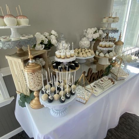 50th Anniversary Dessert Table Ideas, Wedding Anniversary Dessert Table, Desert Table Ideas Birthday, Engagement Table Ideas, Quince Dessert Table, Engagement Dessert Table, Wedding Candy Bar Buffet, Engagement Party Dessert Table, Engagement Party Desserts