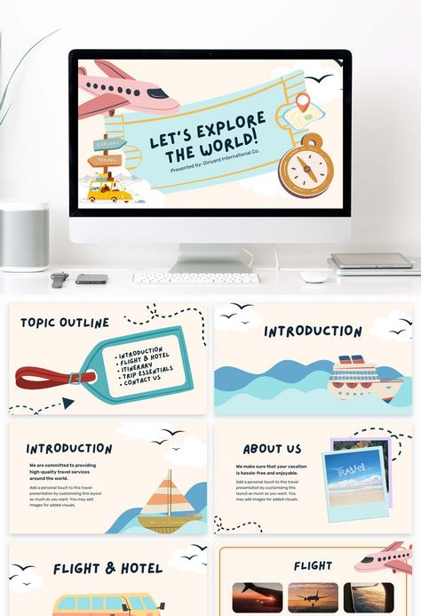 Travel Powerpoint Template, Blue Powerpoint Template, Travel Powerpoint, Travel Presentation, Canva Idea, Graphic Design Posters Layout, Powerpoint Ideas, Design Cafe, Powerpoint Slide Designs