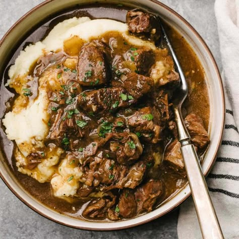 Instant Pot Beef Tips with Gravy - Our Salty Kitchen Beef Tip Instant Pot Recipes, Beef Tips Instant Pot, Instapot Beef Stew, Beef Tips With Gravy, Instant Pot Beef Tips, Pressure Cooker Steak, Christmas Snack Mix, Instant Pot Stew, Instant Pot Pot Roast