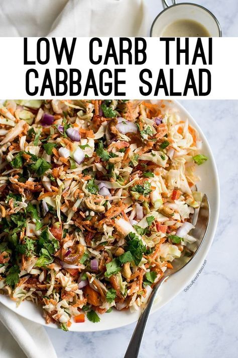 Lunch Cabbage Recipes, Thai Cabbage Salad Recipes, Paleo Cabbage Recipes, Thai Cabbage Salad, Thai Cabbage, Gluten Free Salad Recipes, Carb Salad Recipes, Low Carb Salad Recipes, Asian Cabbage Salad