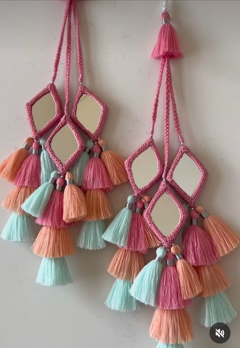 Mirror Work Latkan, Navratri Tassels, Latkan Designs Tassels, Navratri Latkan, Choli Latkan Designs, Tessals Design, Saree Latkan Design, Blouse Hangings Tassels, Latkan Tassels Blouses