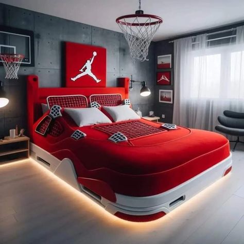 Basketball Themed Bedroom, Teenager Bedroom Design, Basketball Bedroom, Boys Bedroom Themes, Sneakerhead Room, Houses Mansions, Basketball Room, Amazing Bedroom Designs, Dorm Decoration