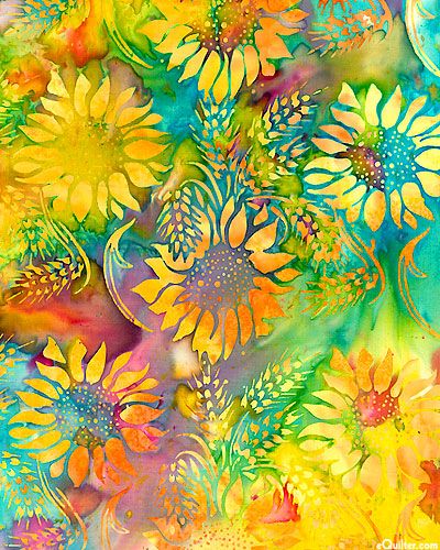 Wheat & Sunflower Batik - Lemon Quilting Panels, Flower Toss, Repeat Design, Bright Wallpaper, Batik Art, Batik Design, Phone Art, Bleach Art, Free Quilt Patterns