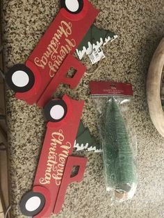 Diy Red Truck Christmas Decor, Dollar Tree Red Truck Diy, Diy Red Truck Decor, Little Red Truck Christmas Decor, Store Ornaments, Truck Crafts, Chirstmas Decor, Dollar Tree Christmas Decor, Plaid Christmas Tree Skirt