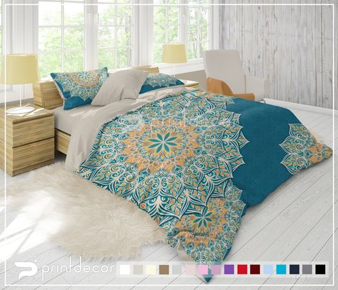 Bohemian Bedding Sets, Bedding Twin, Hippie Bedding, Duvet Covers Bohemian, Orange Duvet Covers, Mandala Duvet Cover, Mandala Bedding, Teal Bedding, College Bedding