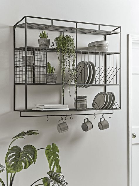 Small Storage Shelves, Kitchen Wine Rack, Industrial Style Kitchen, Kitchen Pantry Storage, Industrial Shelving, Wall Racks, Pantry Storage, Hanging Rail, Wooden Kitchen