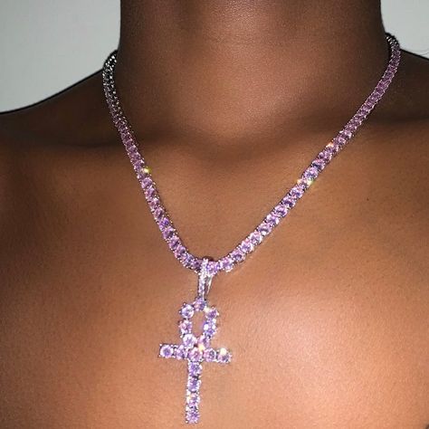 Get your ICY PINK ANKH TENNIS SET NOW ! Tap on the pic to shop💕💓 Icy Pink, Ankh Pendant, Tennis Set, Ankh Necklace, Ankh Cross, Crystal Choker Necklace, Tennis Chain, Chain For Women, Dope Jewelry