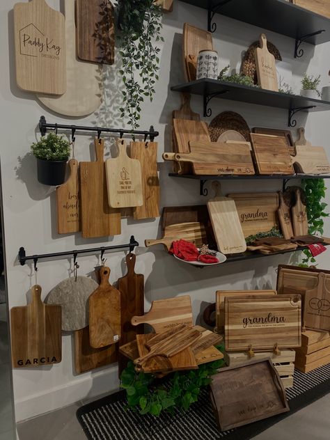 Charcuterie Store Display, Rustic Shop Display, Charcuterie Retail Display, Retail Kitchen Display Ideas, Charcuterie Board Storage Display, Rustic Shop Ideas, Charcuterie Booth Display, Charcuterie Board Displays, Charcuterie Shop Design