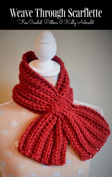 Weave Through Scarflette Free Crochet Patterns Crochet Scarf Tutorial, Keyhole Scarf, Crochet Scarf For Beginners, Crochet Prayer Shawls, Crochet Cowl Free Pattern, Crochet Neck Warmer, Crochet Cowl Pattern, Crochet Scarf Pattern Free, Stylish Top