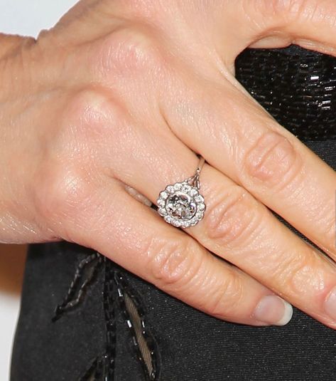 Kyra Sedgwick always wears her pretty floral engagement ring on her right hand and plain platinum wedding ring on her left Luxury White Cluster Engagement Ring, Luxury Heirloom White Cluster Ring, Antique Diamond White Cluster Ring For Wedding, Antique Cluster Ring In Diamond White, Luxury Vintage White Cluster Ring, Dexter Debra, Debra Morgan, Royal Engagement Rings, Ring Redesign