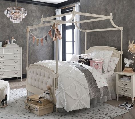 Blythe Tufted Canopy Bed | Pottery Barn Kids Emily And Meritt, Study Furniture, Ideas Hogar, Crib Bumper, Canopy Bed, Kids Bedding, Nursery Bedding, My New Room