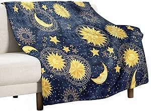 Throw Blanket For Bed, Moon Blanket, Blanket For Bed, Navy Blanket, Warm Decor, Boho Sun, Star Blanket, Dog Bed Furniture, Golden Sun