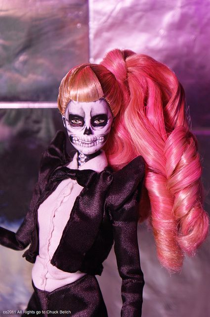 Lady Gaga Born this Way Barbie doll by Chuck Belich by Chuck♥Belich, via Flickr Zombie Barbie, Barbie Halloween, Bad Barbie, Im A Barbie Girl, Skull Face, Barbie I, Barbie Collector, Barbie Friends, Barbie World