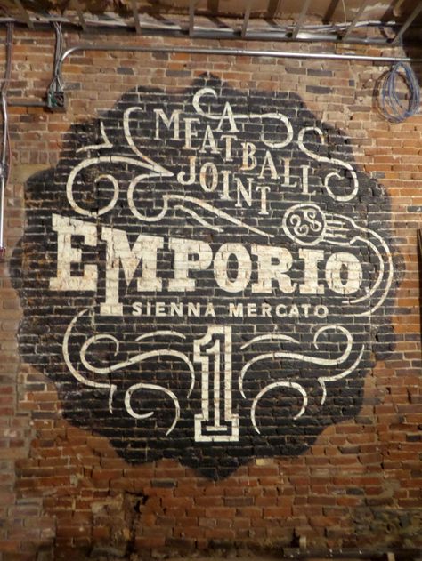 Emporio Painted Ghost, Wall Signage, Brick Art, Faux Brick Walls, Building Signs, Ghost Signs, Wall Murals Painted, Sign Writing, Shop Sign