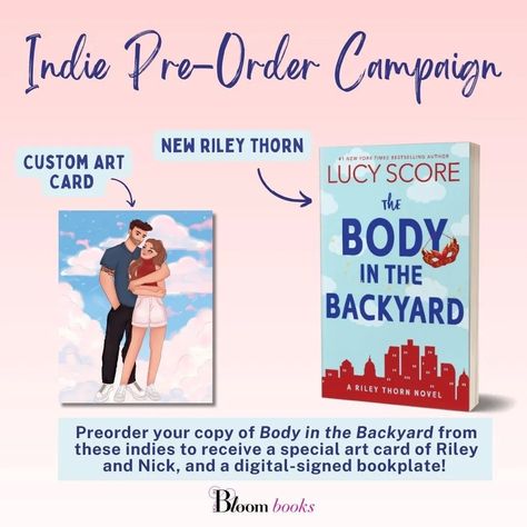 The Body in the Backyard by Lucy Score - NIFTY Goodies The Body in the Backyard - Special Editions Preorder your copy of Body in the Backyard by Lucy Score from the indies listed below to receive a special art card of Riley and Nick and a digitally signed bookplate! Target Exclusive The Target Exclusive edition has special internal art of Burt! Haunted Bookshop Gibsons Cupboard Maker Books Pre-orders from Cupboard Maker Books will also recieve a special Riley Thorn bumper sticker! Bo... Coffee Thoughts, Lucy Score, Bloom Book, Art Card, Book Plates, Bumper Sticker, Custom Art, The Body, Card Art