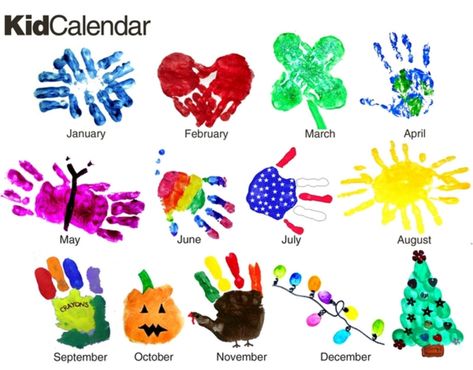 Calendar Handprint Calendar, Hand Print Art, Footprint Art, Handprint Crafts, Kids Calendar, Print Calendar, Crafty Kids, Handprint Art, Childrens Crafts