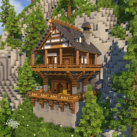 Minecraft Mountain House, Minecraft Mountain, Minecraft Castle Designs, Construction Minecraft, Modern Minecraft Houses, Case Minecraft, Rumah Minecraft Sederhana, Minecraft Structures, Minecraft House Plans