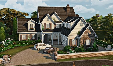 Sims 4 Houses 2 Story, Sims House Mansions, Sims Windenburg House, Sims 4 30x40 House, Sims 4 New England House, Sims 4 Houses Farmhouse, Big Sims House, Sims 4 House Inspiration Exterior, Sims Country House