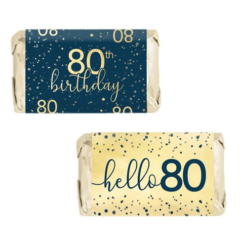 PRICES MAY VARY. 45 Stickers: Navy blue and gold Birthday mini candy bar label stickers made to match 80th birthday decorations and party supplies. Includes 2 unique designs printed on premium gold foil. Multi-use party favor stickers can be used as scrapbook stickers, surprise party invitation seals, part of your DIY party décor, or to decorate elegant favor bags, place on different types of candy, or to make deluxe table decorations and party favors. Candy Not Included. 1.5" x 2.5" stickers to 80th Birthday Party Favors, 50th Birthday Party Favors, 80th Birthday Party Decorations, 90th Birthday Decorations, Adult Birthday Decorations, 70th Birthday Decorations, Surprise Party Invitations, 60th Birthday Decorations, 100th Birthday Party