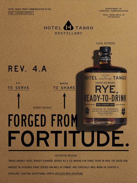 EXHIBIT: Brimming with a straightforward, yet modern aesthetic, Young & Laramore’s campaign for this craft distillery connects with both veterans and nonveterans alike.

#exhibit #hoteltango #veterans #distillery #brand Layout Editorial, Whiskey Distillery, Whiskey Brands, 카드 디자인, Communication Art, Packaging Design Inspiration, Kombucha, Bottle Design, Rye