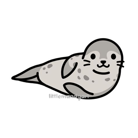 Cute Sticker Drawing, Seal Doodle, Seal Cartoon, Easy Dragon Drawings, Sticker Drawing, Grey Seal, Easy Animal Drawings, Baby Animal Drawings, Cute Seals