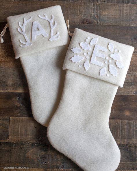 11 Adorable DIY Christmas Stockings Your Family Will Love Diy Christmas Stocking Pattern, Diy Christmas Stockings, Monogram Christmas Stocking, Cute Christmas Stockings, Unique Christmas Stockings, Decorated Stockings, Monogram Stockings, Diy Stockings, Felt Christmas Stockings