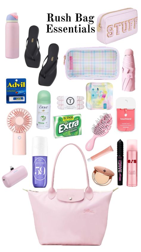 #rush #rushtok #rushbag #whatsinmybag #essentials Rush Bag Essentials, Bag Essentials List, Rush Bag, Rush Outfits, Essentials List, Bad Gal, Bag Essentials, Sorority Outfits, Essential Bag