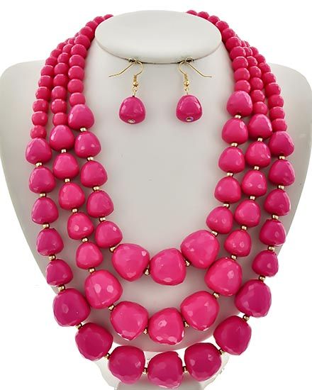 Hot Pink And Gold, Hot Pink Fashion, محمد علي, Jewelry Scarves, Pink Acrylics, Fish Hook Earrings, Pink Acrylic, Pink Necklace, Necklace Earring Set