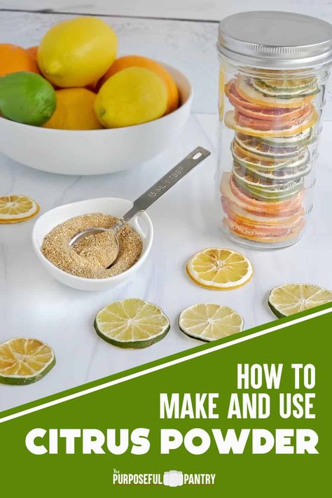 Have you wondered how to make and use citrus powder! It's the next best thing to dehydrated citrus. Learn how to make this tart, yet surprisingly sweet powder that is a perfect way to elevate dehydrated lemons, limes, oranges, and more! More ideas here>> Uses For Dehydrated Oranges, Dehydrated Fruit For Tea, Freeze Dried Lemon Powder, How To Make Lemon Powder, Dehydrated Lemons In Dehydrator, Orange Powder Uses, Dehydrated Citrus Slices, How To Make Fruit Powder, Vegetable Powder Recipes