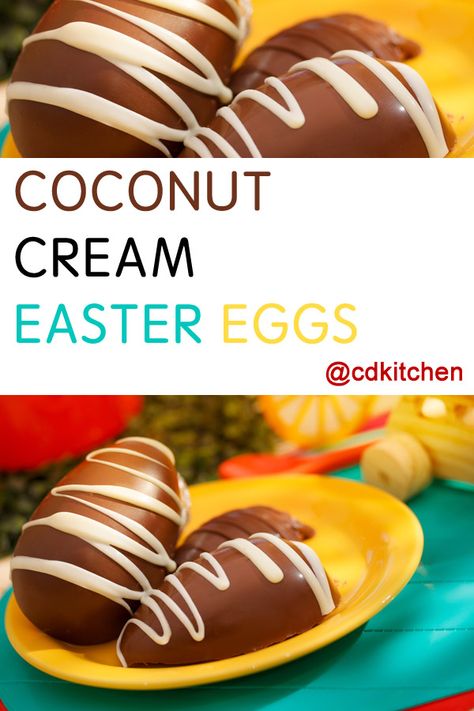 Made with butter, vanilla extract, salt, sweetened condensed milk, confectioners' sugar, coconut, , baking chocolate, paraffin wax | CDKitchen.com Cherry Easter Eggs Recipe, Coconut Cream Easter Egg Recipe, Coconut Easter Eggs, Coconut Cream Eggs Recipe, Coconut Eggs, Cream Easter Eggs, Chocolate Covered Coconut, Easter Candy Recipes, Treats Gifts