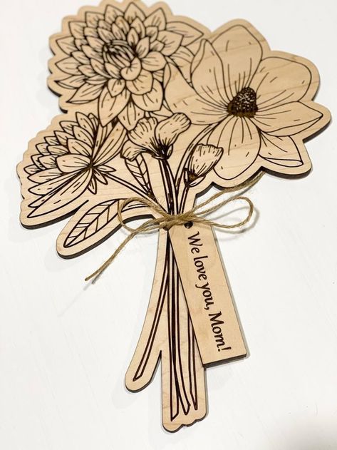 Lézervágott Fa, Puppy Baby Shower, Wooden Flower Bouquet, Wood Laser Ideas, Work Logo, Twine Bow, 8 Mart, Wood Block Crafts, Laser Cut Wood Crafts