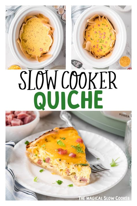 Slow Cooker Quiche Crock Pot Quiche, Crockpot Egg Recipes, Slow Cooker Quiche, Crockpot Quiche, Crockpot Baking, Eggs In Crockpot, Breakfast Crockpot, Slow Cooker Breakfast Casserole, Breakfast Quiche Recipes