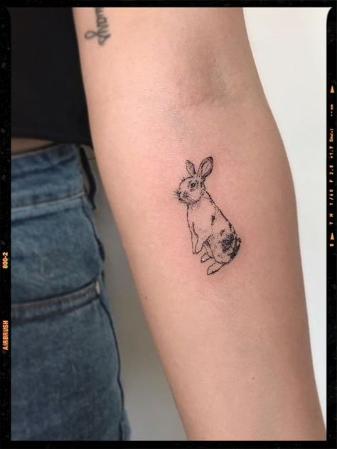 Easter Tattoo Pet Rabbit Tattoo Ideas, Bunny Tattoo Memorial, Rabbit Tattoo Placement, Pet Memorial Tattoo Rabbit, Realistic Bunny Tattoo, Rabbit Fine Line Tattoo, Pet Rabbit Tattoo, Stuffed Rabbit Tattoo, Bunny Tattoo Aesthetic