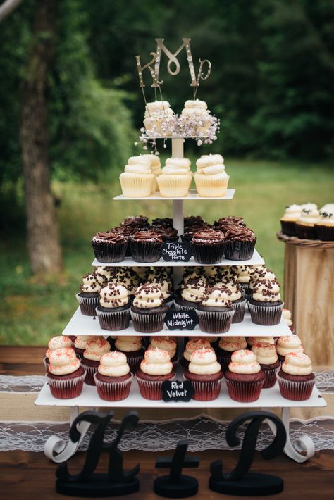 Tiered Cake With Cupcakes, Basic Wedding Cupcakes, Wedding Cookies And Cupcakes, Cupcakes Instead Of Wedding Cake, Wedding Cupcake Liners, Cupcake Cakes Wedding, Rustic Cupcakes Ideas, Cupcake Tier Wedding Cake, Disney Wedding Cupcakes