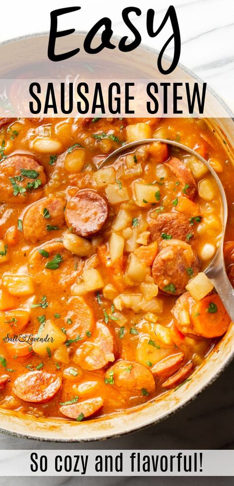 Italian Sausage Stew Crockpot, Crockpot Recipes Andouille Sausage, Sausage And Potatoes Crockpot Soup, Sausage Link Crockpot Recipes, Sausage Recipes In Crockpot, Farmer Sausage Soup Recipes, Italian Sausage Stew Recipes, Vegetable Soup With Sausage, Sausage Stew Recipes Simple