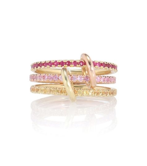 Spinelli Kilcollin - Aurora MX 18kt gold linked rings with rubies and sapphires - mytheresa.com Luxury Pink Gold Fine Jewelry Rings, Luxury 14k Pink Gold Ring, Luxury Multicolor Gold-plated Jewelry, Luxury Pink Sapphire Gold Jewelry, Linked Rings, Luxury Pink Multi-stone Ruby Ring, Interlocking Ring, Link Ring, Linking Rings