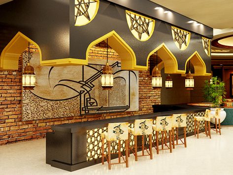 MODERN ISLAMIC RESTAURANT PROPOSAL on Behance Modern Islamic Interior Design, Cafe Interior Design Concept, Restaurant Proposal, Modern Islamic Interior, Islamic Interior, Islamic Interior Design, Restaurant Exterior Design, Resturant Design, Moroccan Restaurant